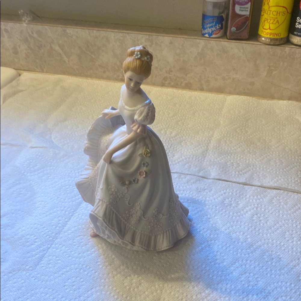 Masterpiece Porcelain Figurine in White Dress with Floral Accents-Lady Caroline